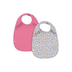 2 Pack Dinner Bib With Frill, fleur rosier/chateau rose