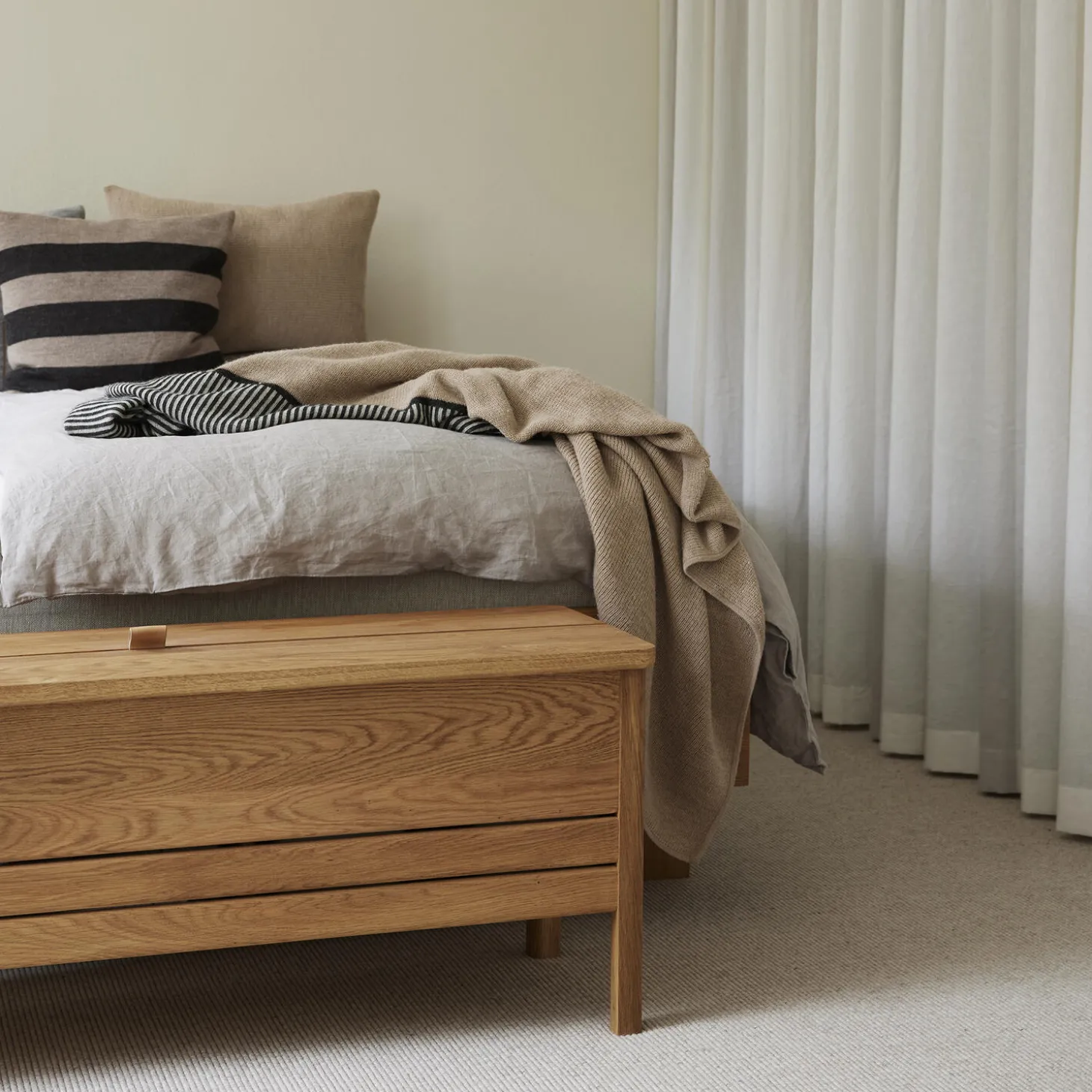 A Line Storage Bench, oak