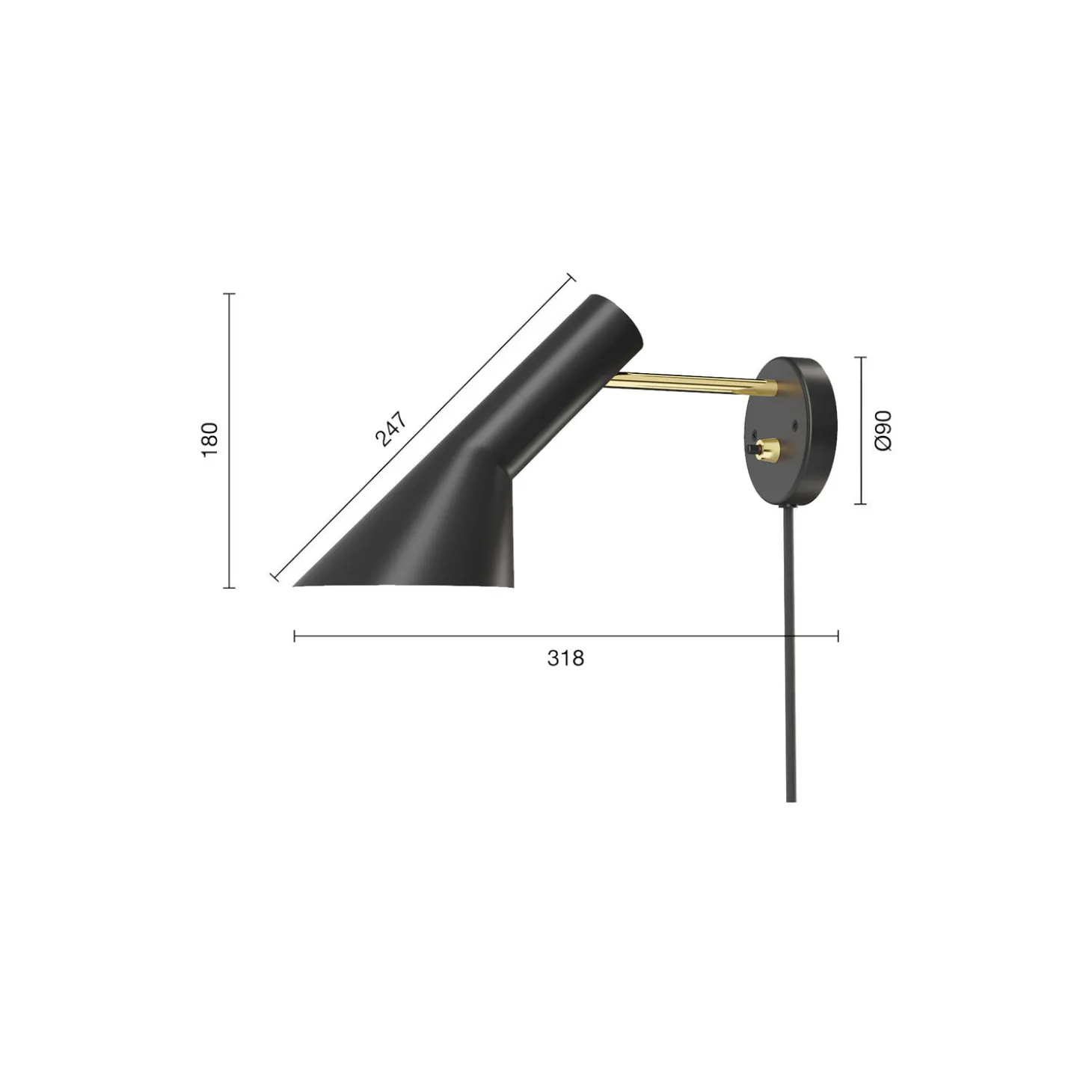 AJ væglampe, brass/black