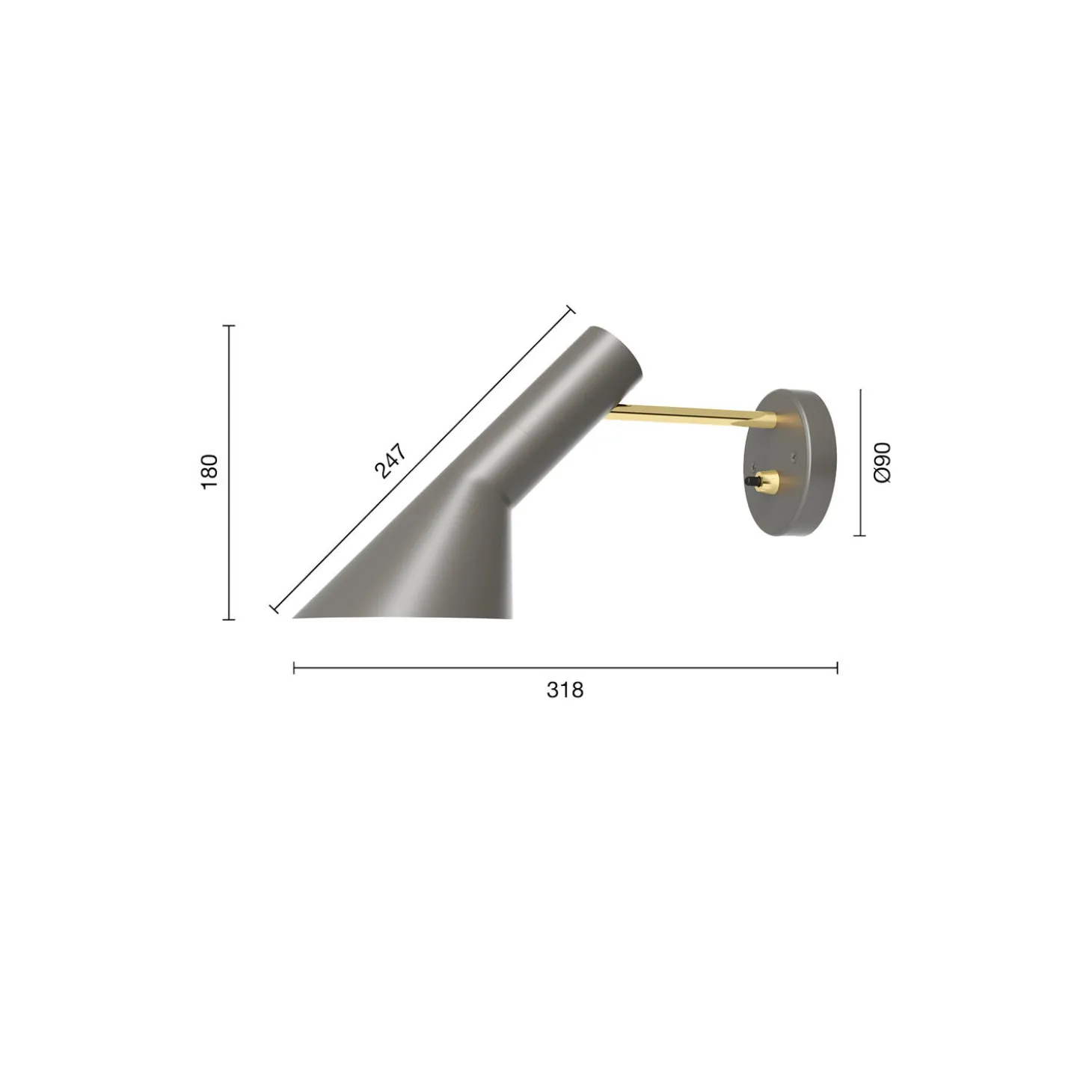 AJ væglampe, brass/warm grey