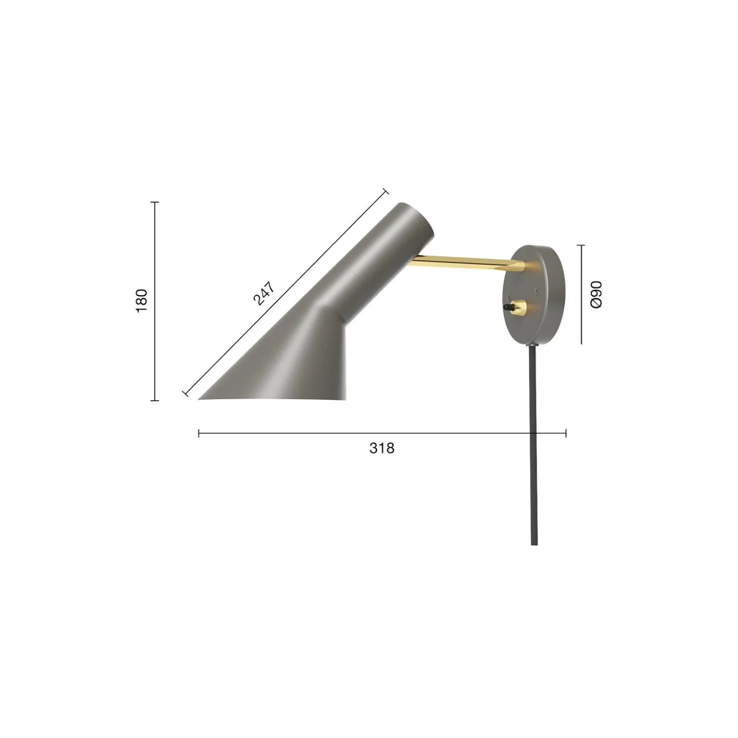 AJ væglampe, brass/warm grey