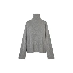 Alpha Knit T-Neck, mid grey melange