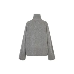 Alpha Knit T-Neck, mid grey melange