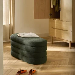 Alto bænk med opbavaring, bouclé mørkegrøn