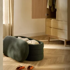 Alto bænk med opbavaring, bouclé mørkegrøn