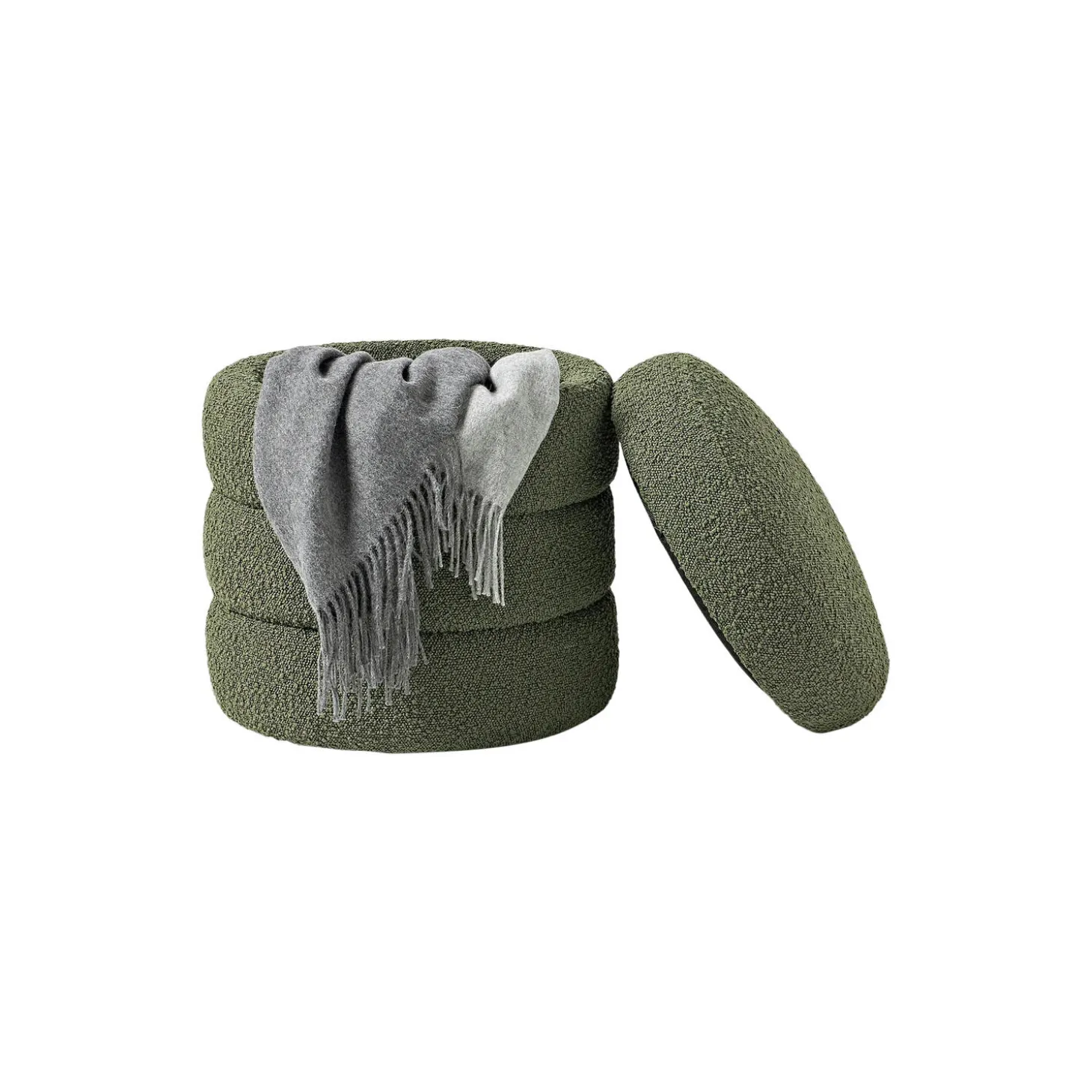 Alto puf med opbevaring, bouclé mørkegrøn