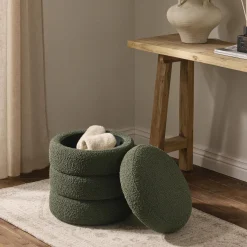 Alto puf med opbevaring, bouclé mørkegrøn