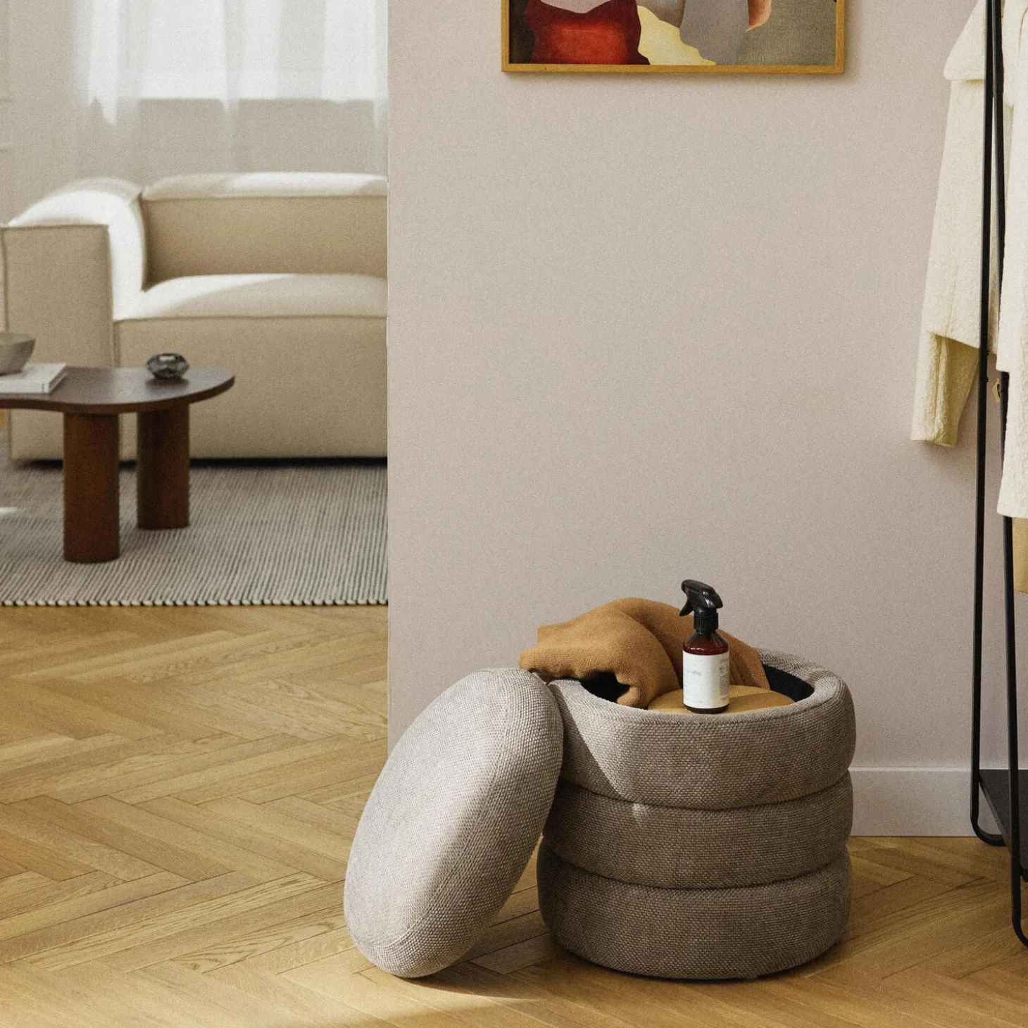 Alto puf med opbevaring, vævet taupe