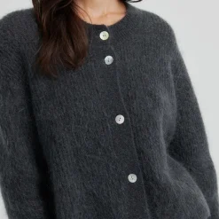 Andrea Knit Rib LS Cardigan, volcanic ash