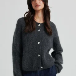 Andrea Knit Rib LS Cardigan, volcanic ash