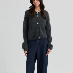 Andrea Knit Rib LS Cardigan, volcanic ash