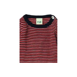 Baby Rib Blouse, ecru/dark navy/signal red