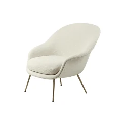 Bat Lounge Chair Fully Upholstered with Low Back, Dora Boucle 0001/antique brass