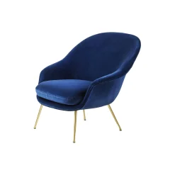 Bat Lounge Chair Fully Upholstered with Low Back, Velvet 420/brass semi matt