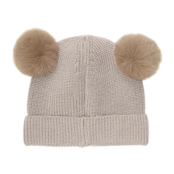 Beanie Wool Knit Pompoms, camel melange