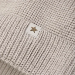 Beanie Wool Knit Pompoms, camel melange