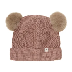 Beanie Wool Knit Pompoms, burlwood