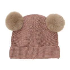 Beanie Wool Knit Pompoms, burlwood