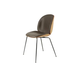 Beetle Dining Chair Front Upholstered, Soft Gray Leather/black chrome