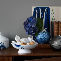 Blå Mega Riflet skål på fod 42 cl