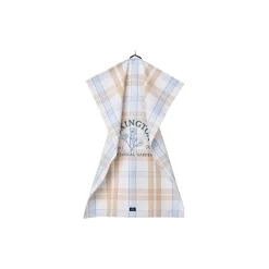 Botanical Checked Organic Cotton Kitchen Towel, white/beige/blue