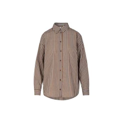 Boxy classic shirt in stripes, brown/blue stripes