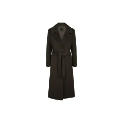 Cashmere Coat W Clareta Belt Long, dark olive green