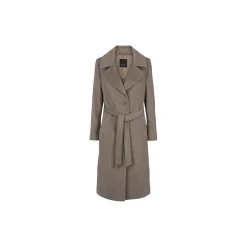 Cashmere Coat W Clareta Belt Midi, mink beige