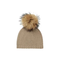 Cashmere Hat with Pom Pom, bear mélange