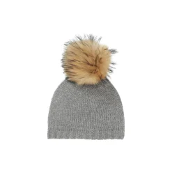 Cashmere Hat with Pom Pom, bear mélange