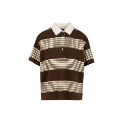 CC Heart RUTH polo shirt sleeved shirt, brown stripe