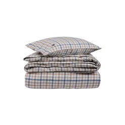 Checked Cotton Flannel Bed Set, misty blue/beige/white