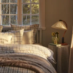 Checked Cotton Flannel Bed Set, misty blue/beige/white