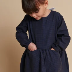 Checkered Dress w. Backside Bow, brown/blue check comb.