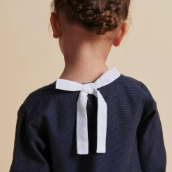 Checkered Dress w. Backside Bow, brown/blue check comb.