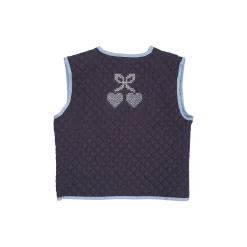 Checkered Quilted Vest w. Embroirdey, brown/blue check comb.