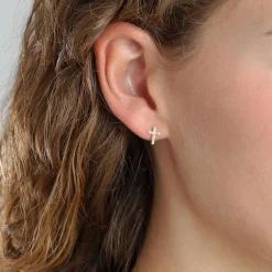 CLARA Crystal Cross Ørestikker, gold plated