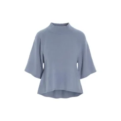 Cloud cashmere højhalset bluse, steel blue