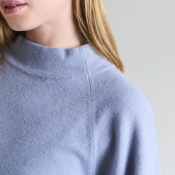 Cloud cashmere højhalset bluse, steel blue