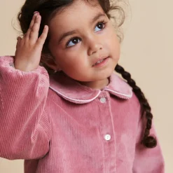 Corduroy Blouse w. Embroidery, rose comb.