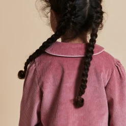 Corduroy Blouse w. Embroidery, rose comb.