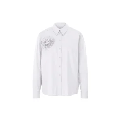 Cotton Blouse With Flower Detail, white
