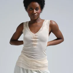 Cotton Lacey Top, rosie beige