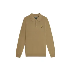 Cotton Merino Long Sleeve Knitted Polo, tigers eye