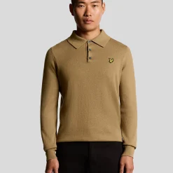 Cotton Merino Long Sleeve Knitted Polo, tigers eye