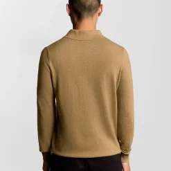 Cotton Merino Long Sleeve Knitted Polo, tigers eye