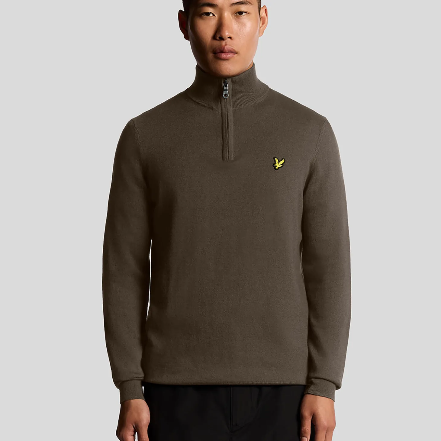 Cotton Merino Quarter Zip Jumper, espresso