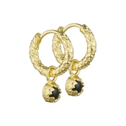Creoler foil med natursten vedhæng, guld/sort onyx