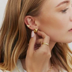 Dahlia post ørering m. blade, sølvbelagt