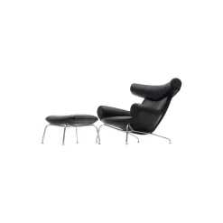 EJ 100 Ox Chair lænestol med skammel, sort/aluminium